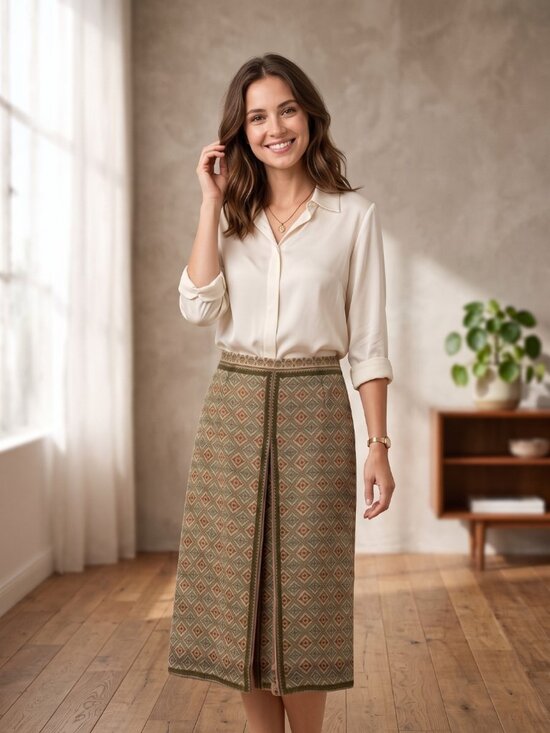 Intriguing Threads Dresses & Skirts - Intriguing Threads Vintage Inspired Geometric Pleated Midi Skirt Size 6